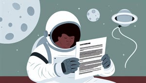 An astronaut reading a press release from hackerOne in vector style