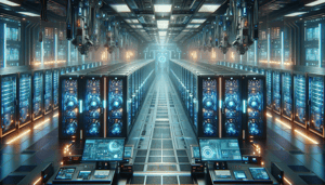 DALL·E 2024-01-31 21.01.59 - Create an image in a 4_3 landscape format, visualizing a futuristic data center in the Futuristic Corporate Sci-Fi style. Imagine a vast, high-tech 